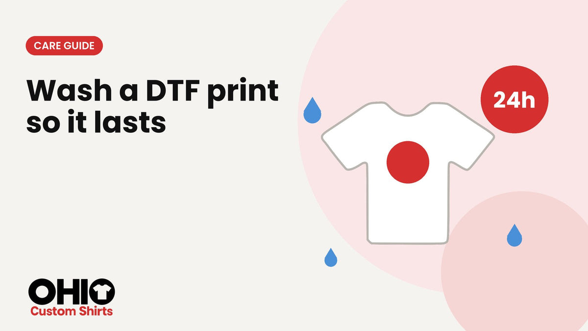 A white custom T-shirt with a red print, water drops and a 24 hour badge