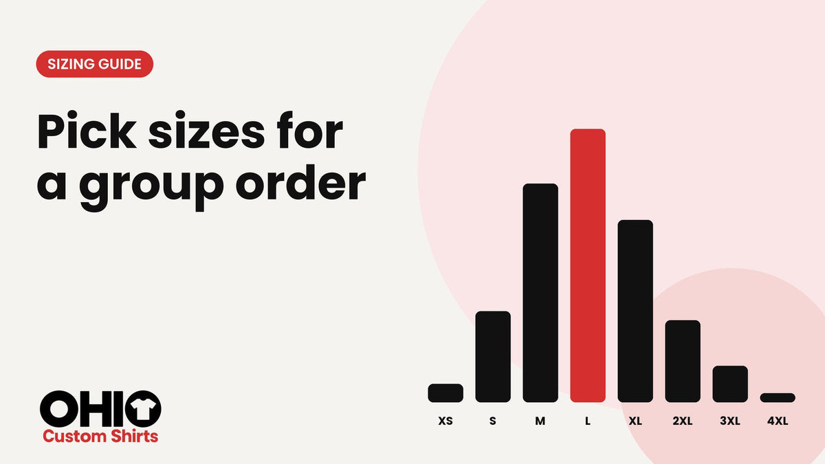 A bar chart of the typical share of each shirt size in a group order, with large the tallest bar